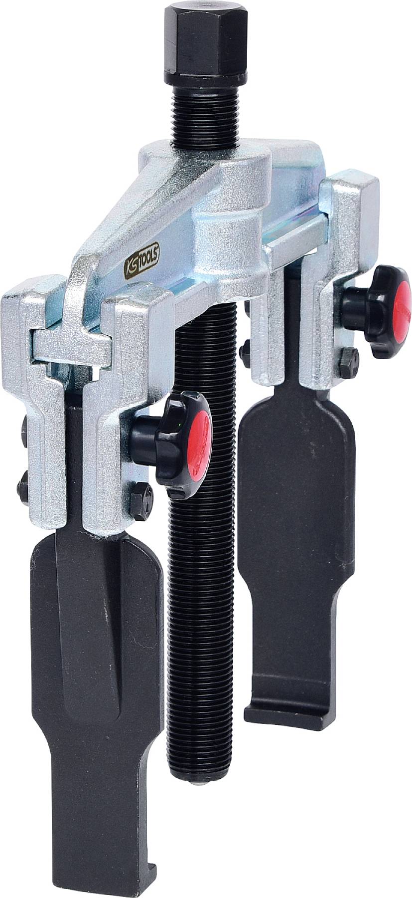 Zweibeiniger Abzieher mit schraubbarem Spindelmechanismus, geeignet zum Entfernen von festen Teilen wie Rädern oder Zahnrädern.