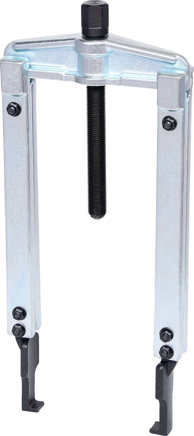 Zweilagiger Abzieher mit Metallarmen und zentraler Schraube, geeignet zum Entfernen von Lagern oder Zahnrädern.