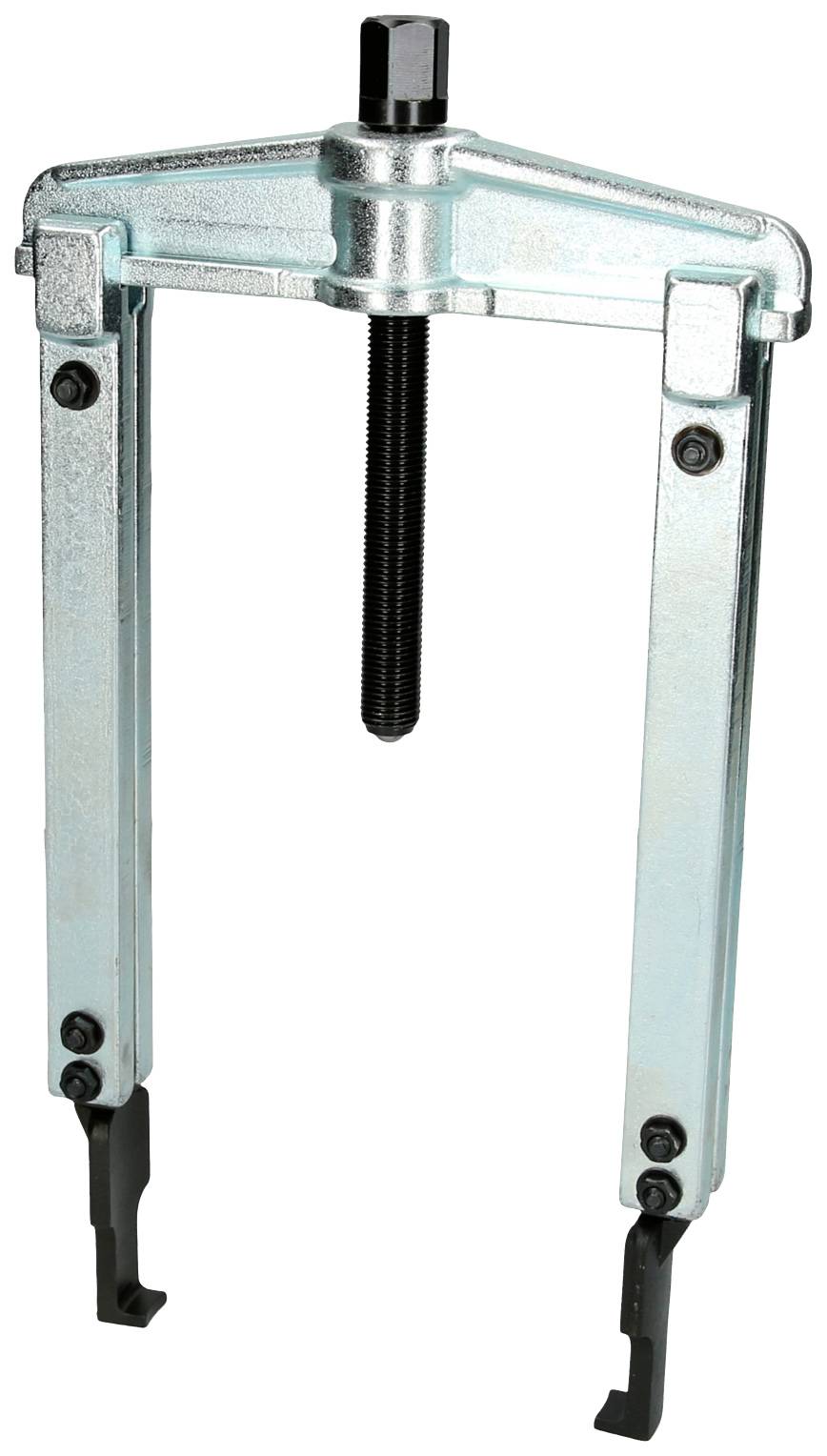 Zweibeiniger Abzieher aus Metall mit zentralem Gewindebolzen, ideal zum Entfernen von Lagern oder Zahnrädern.