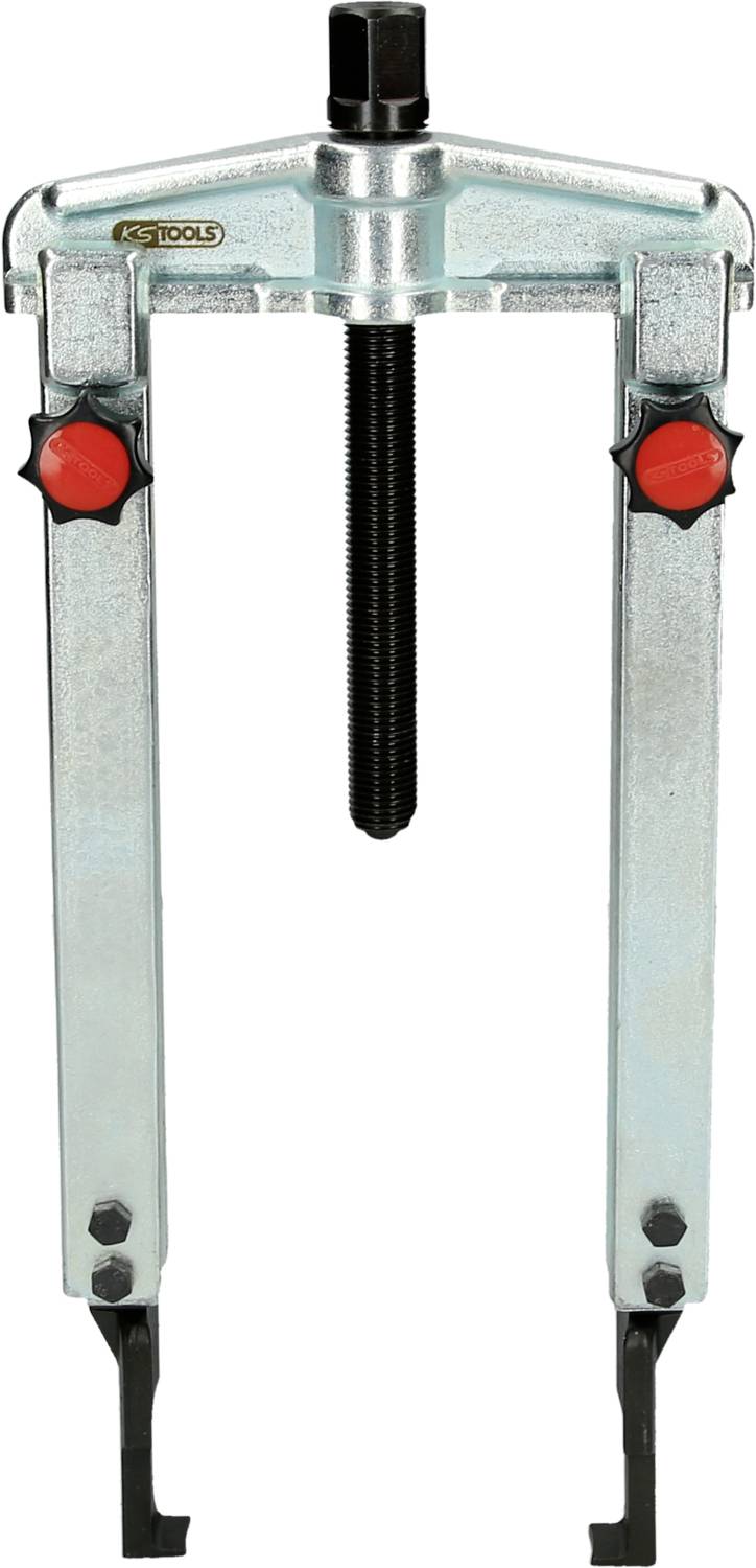 Zweibein-Abzieher mit verstellbaren Armen und Schraube in der Mitte, verwendet zum Abnehmen von Lagern oder Zahnrädern.