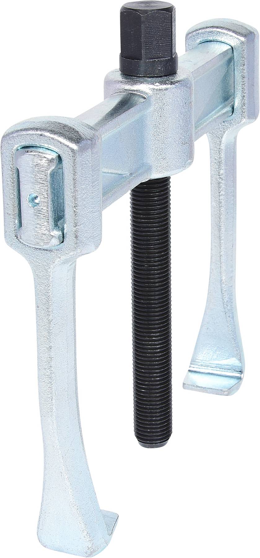 Metallischer Abzieher mit zwei Haken und Gewindeschraube, verwendet zum sicheren Entfernen von Lagern oder Zahnrädern.