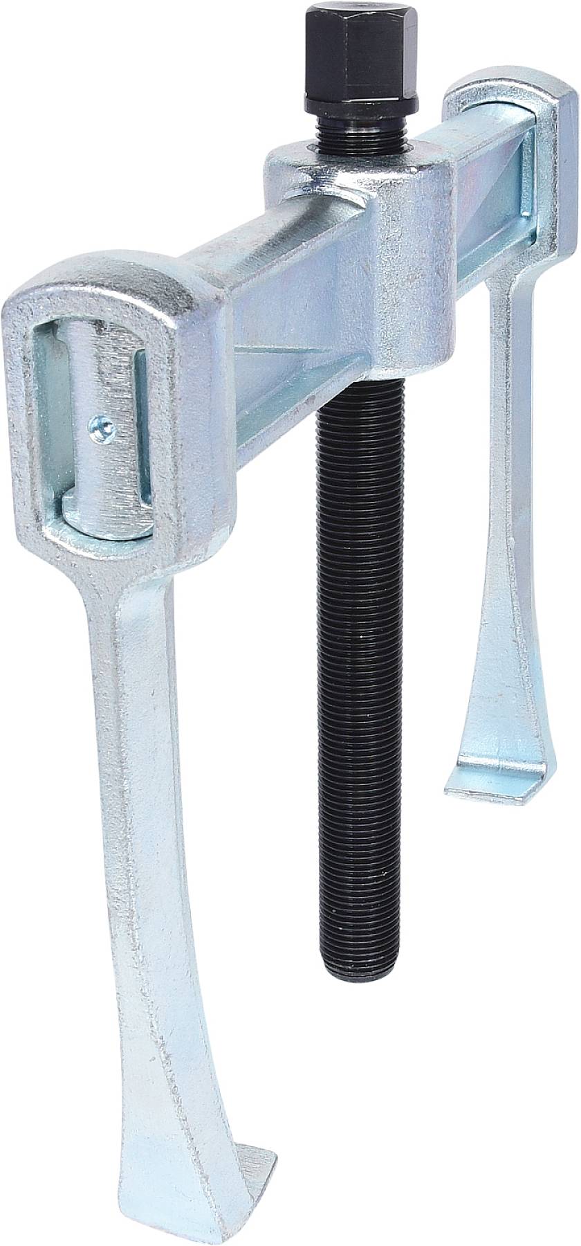 Ein zweibeiniger Abzieher aus Metall mit langem Gewindebolzen, zum Entfernen von Lagern oder Zahnrädern von einer Welle.