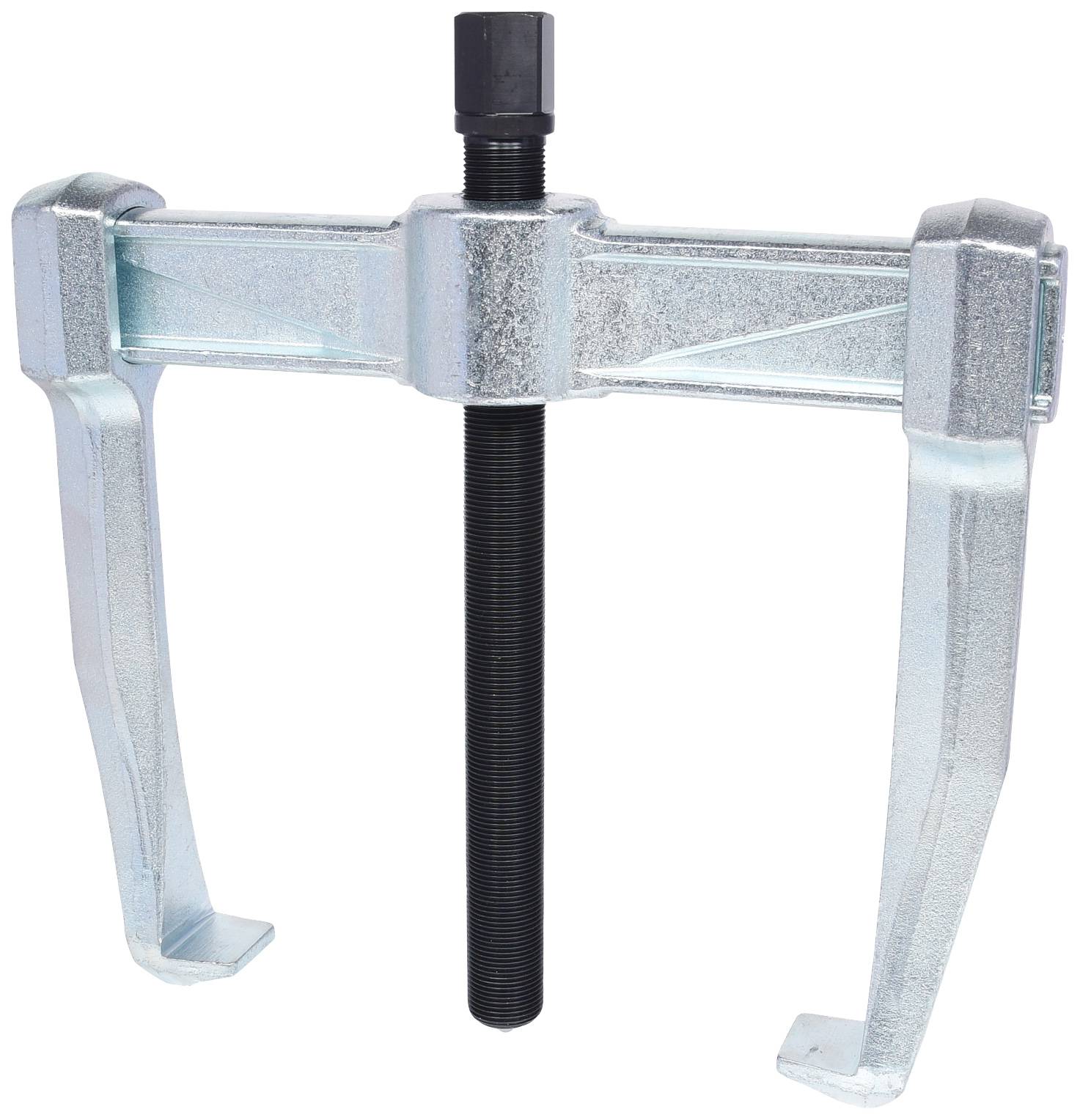 Ein dreibeiniger Abzieher aus Metall mit verstellbarem Gewinde, geeignet zum Entfernen von Lagern oder Riemenscheiben in Maschinen.