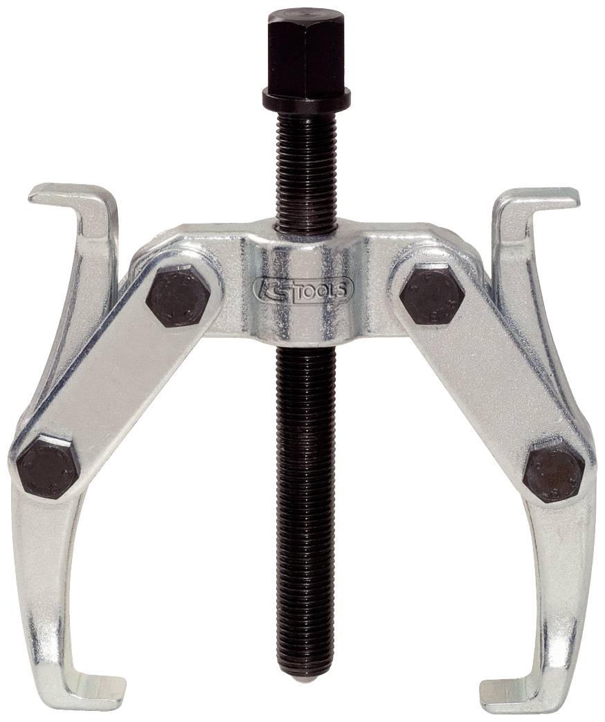 Zweiarmiger Abzieher aus Metall mit Schraubmechanismus, verwendet zum Entfernen festsitzender Teile.