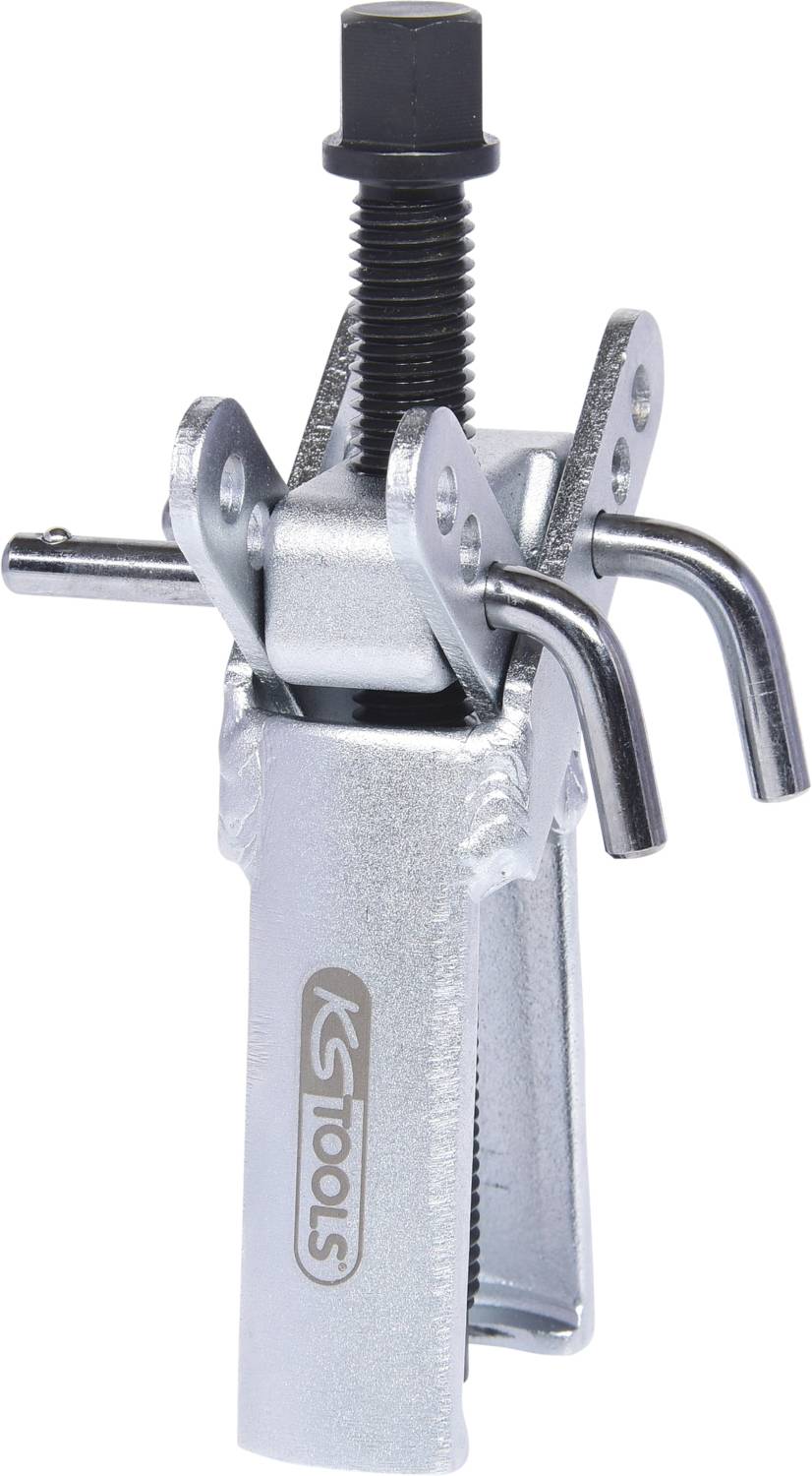 Metallischer Abzieher mit zwei beweglichen Armen und einer zentralen Schraube. Ideal für das Lösen von Zahnrädern oder Lagern.
