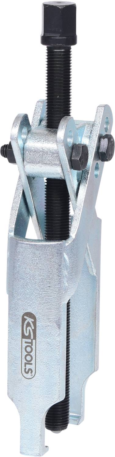 Zweiarmiger Abzieher aus Metall mit Schraubmechanismus. Eignet sich zum Lösen festsitzender Teile, wie Lager oder Zahnräder.