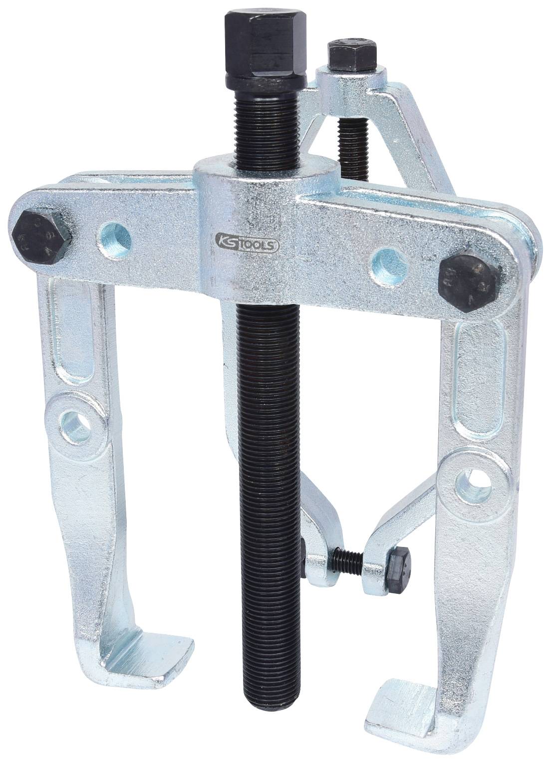 Zweiarmiger Abzieher aus Metall, verwendet zum Entfernen von Lagern oder Getriebeteilen. Schraubenmechanismus in der Mitte.