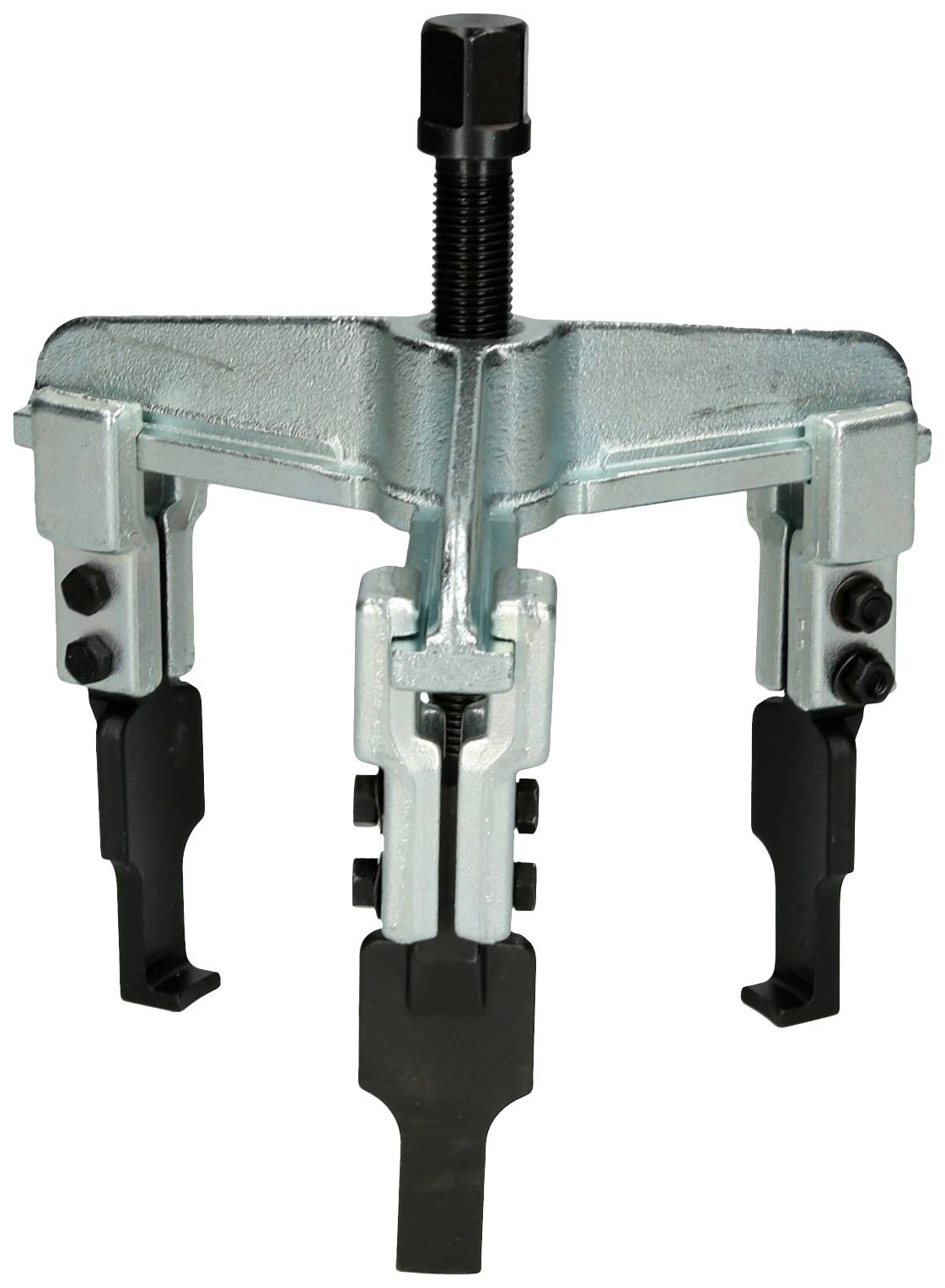 Ein dreifach verstellbarer Abzieher für mechanische Anwendungen, mit robustem Metallrahmen und einstellbaren Armen für präzises Entfernen.