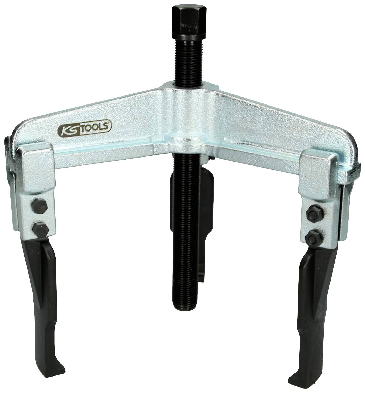 Ein mechanischer Abzieher mit zwei Armen aus Metall, geeignet zum Entfernen von Lagern oder Zahnrädern von Wellen.