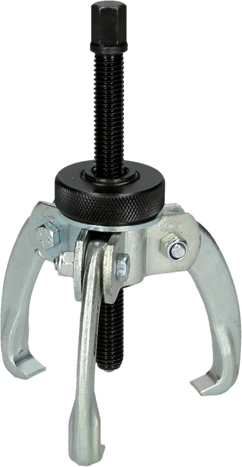 Ein mechanischer Abzieher mit drei Armen und mittlerer Schraube zum Entfernen von Lagern oder Riemenscheiben aus Maschinen.