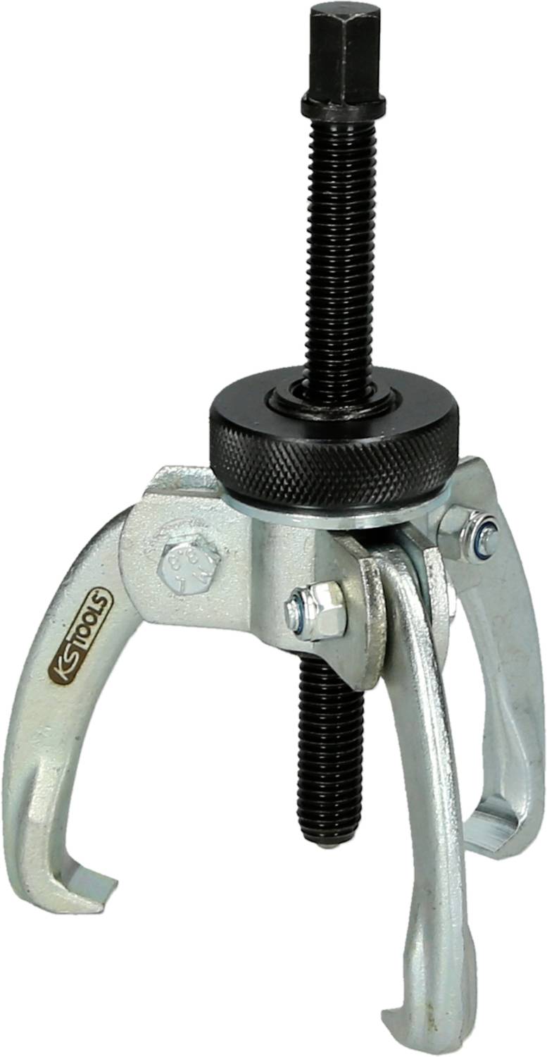 Dreibeiniger Abzieher aus Metall mit Klemmschraube, oft für das Abziehen von Lagern oder Riemenscheiben in der Mechanik verwendet.