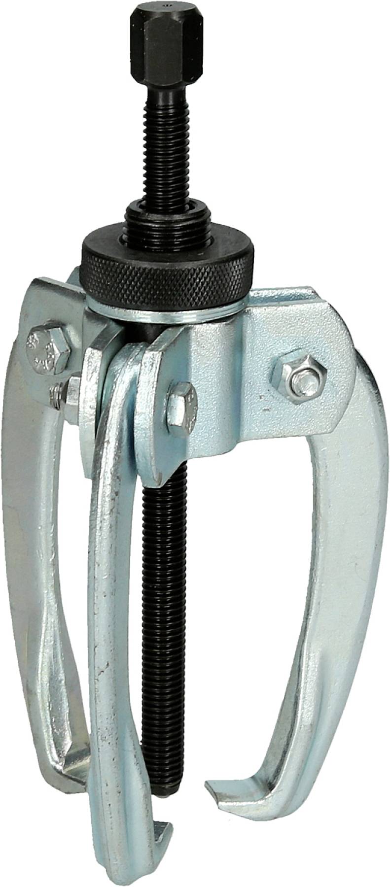 Ein dreibeiniger Abzieher mit Metallarmen und zentralem Gewindestift zum Entfernen von Lagern oder Zahnrädern von Wellen.
