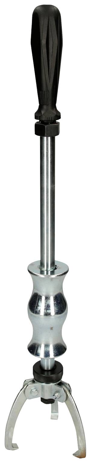 Werkzeug mit langem Griff und Metallschaft, an dem drei Klemmen oder Greifer befestigt sind, möglicherweise ein Abzieher.