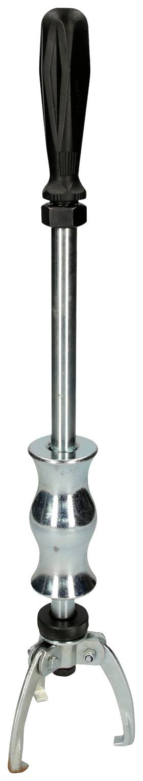 Ein mechanischer Abzieher mit drei Greifarmen und einem langen, schwarzen Griff, der zum Entfernen von festen Teilen benutzt wird.