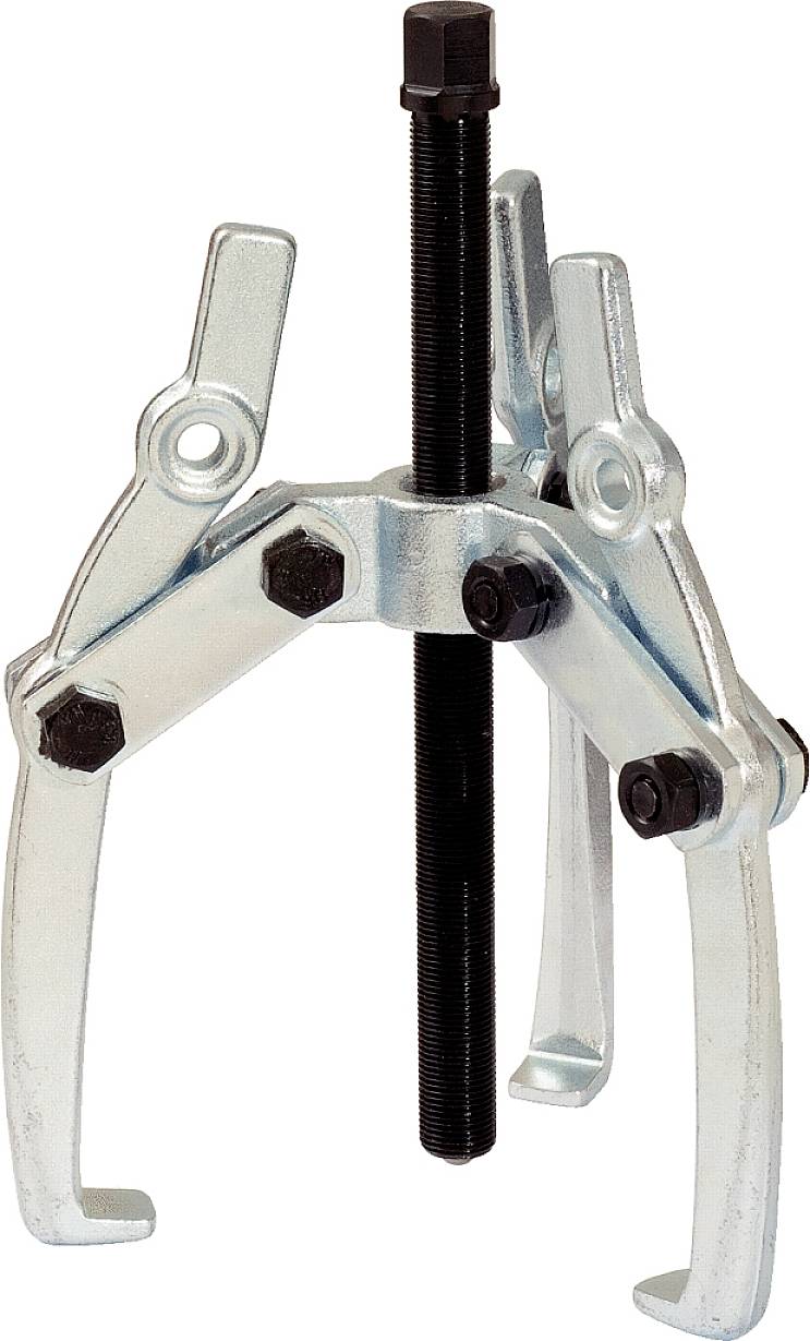 Dreibeiniger Abzieher aus Metall mit Schraubmechanismus, typisches Werkzeug zur Entfernung festsitzender Teile wie Lager oder Zahnräder.