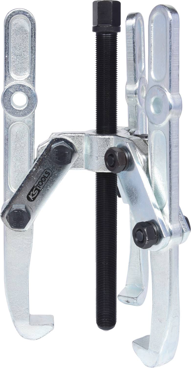 Ein metallischer Dreiarm-Abzieher mit verstellbaren Armen, verwendet zum Entfernen von Lagern oder Zahnrädern in Mechanik und Reparatur.