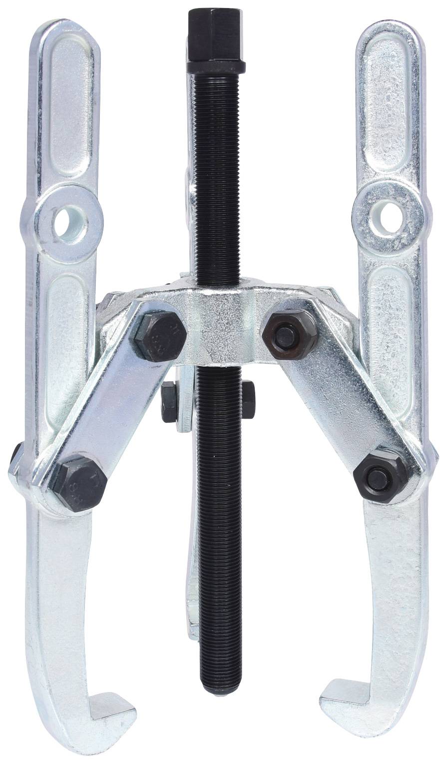 Ein zweibeiniger Abzieher aus Metall, häufig zur Entfernung von Zahnrädern oder Lagern verwendet.