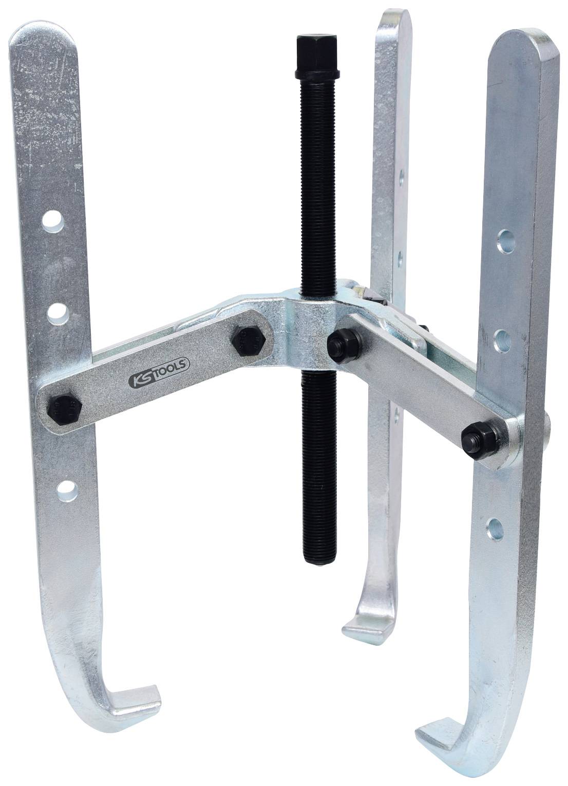 Ein mechanischer Abzieher mit drei Armen und einer Schraube in der Mitte, zum Entfernen festsitzender Teile wie Zahnräder von Achsen.