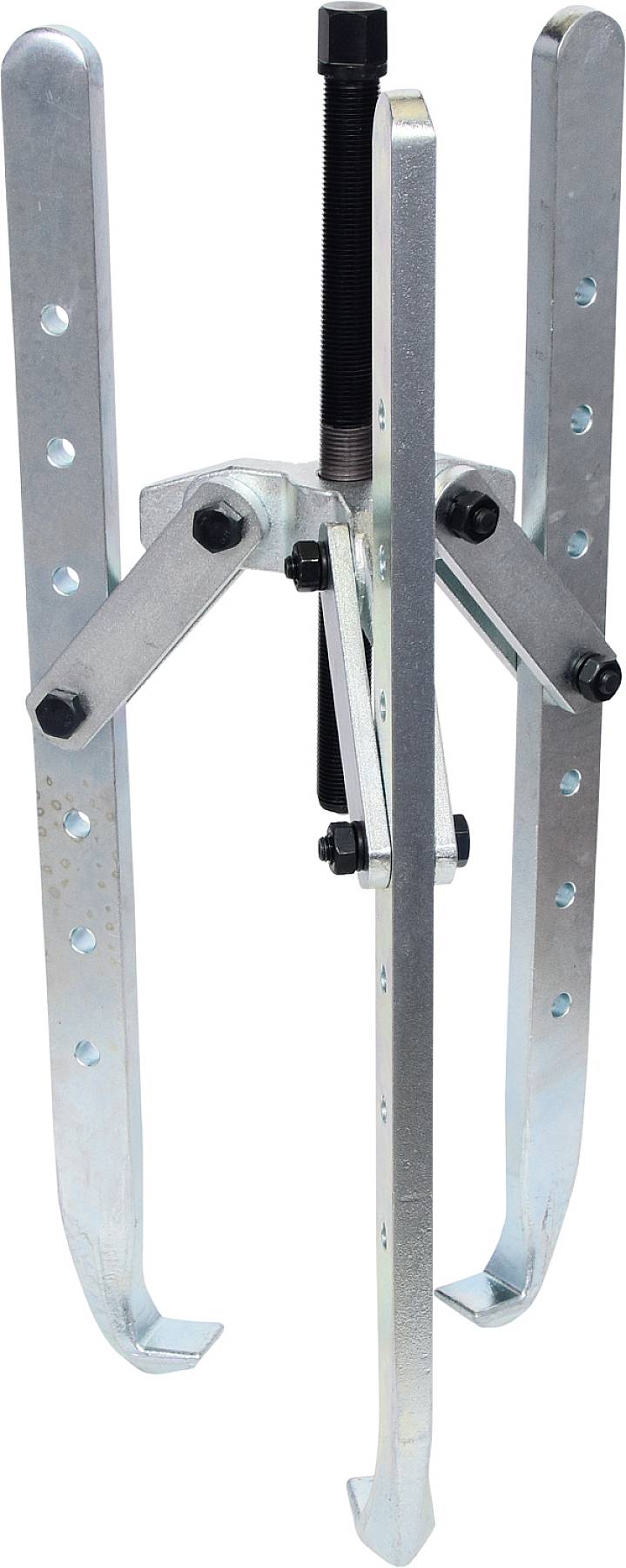 Metallischer Abzieher mit drei Armen und Schraubmechanismus, zum Entfernen von Lagern oder Zahnrädern von einer Welle.