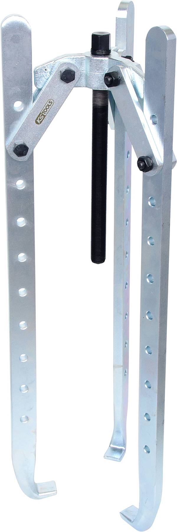 Ein mechanischer Abzieher aus Metall mit langen Hebeln und einem zentralen Bolzen, verwendet zum Entfernen von Zahnrädern oder Lagern.