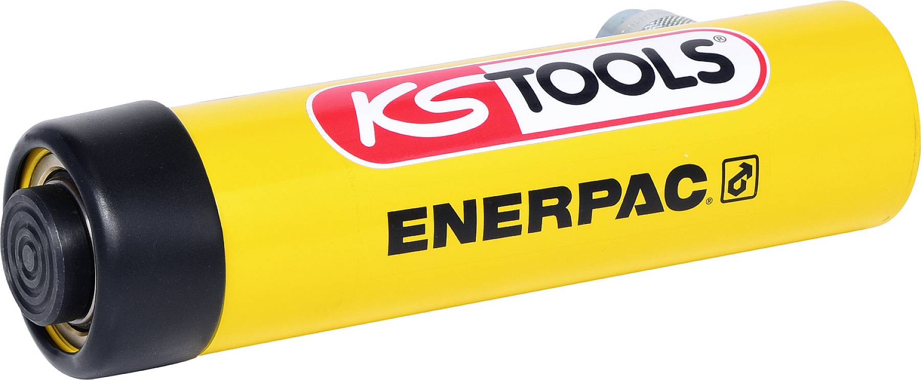 Gelber Zylinder mit der Aufschrift 'KS Tools' und 'Enerpac', möglicherweise ein Werkzeug oder Geräteteil.