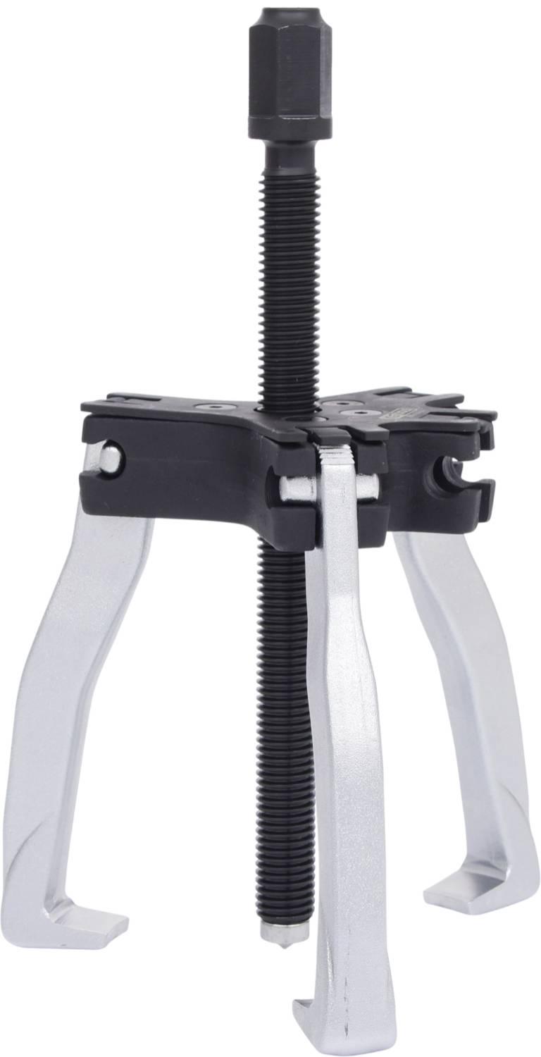Ein dreibeiniger Abzieher mit zentraler Schraube, verwendet zum Entfernen von Zahnrädern oder Lagern von Wellen und Achsen.