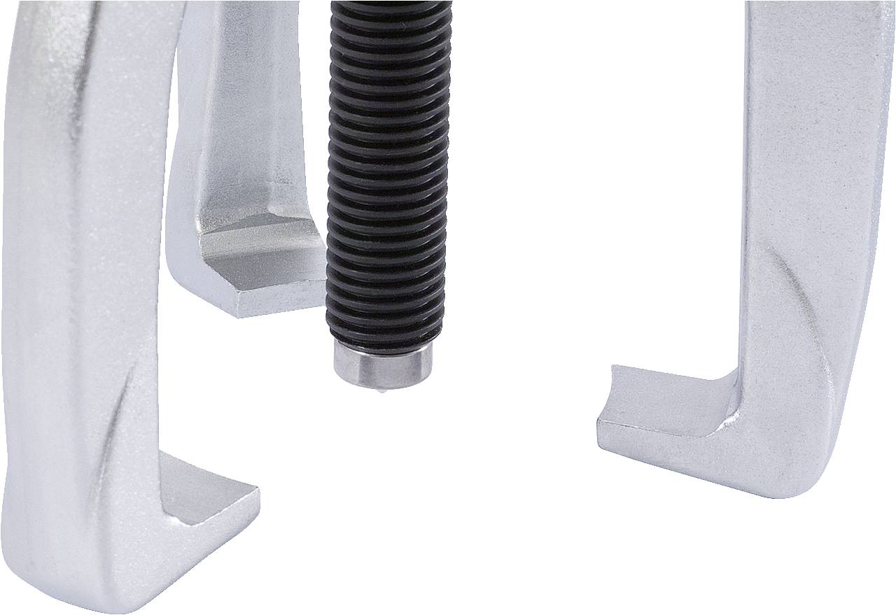 Nahaufnahme eines Schraubenziehers mit einem gezahnten Metallgriff und silbernen Zinken, die ein Werkzeug oder Objekt greifen.