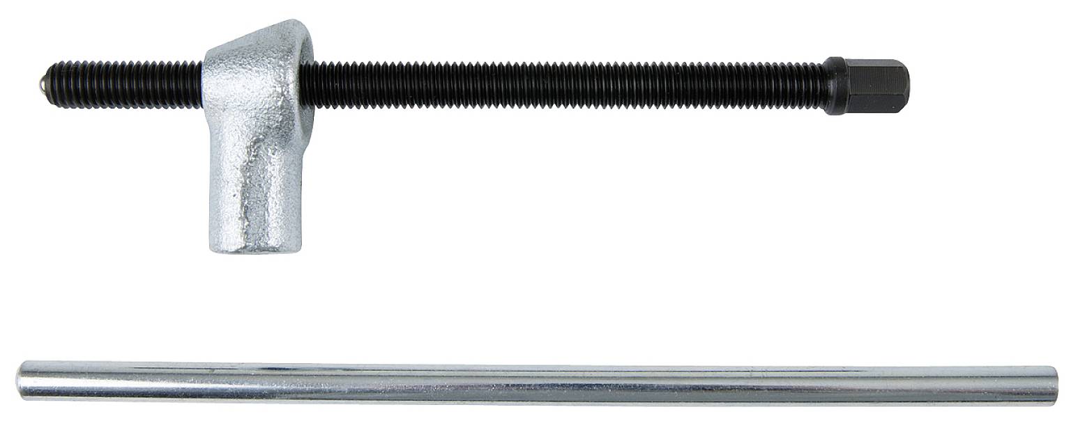 Zwei Metallteile: Oben eine Schraube mit einem rechtwinkligen Ansatz, unten ein gerader Metallstab.