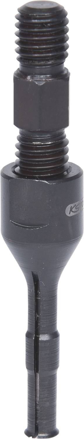 Metallischer Adapter mit Gewinde, langer zylindrischer Form und schmalem Ende. Verwendet für Befestigungen oder Verbindungen.