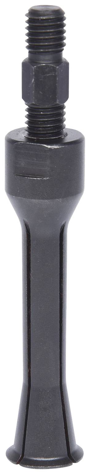 Ein schwarzer, länglicher Metallbolzen mit Gewinde auf der Oberseite.