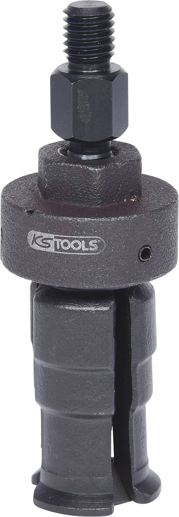 Ein schwarzer Rohrabschneider mit der Aufschrift 'KS TOOLS'. Er besteht aus einer Schraube und einem verstellbaren Schneidkopf.