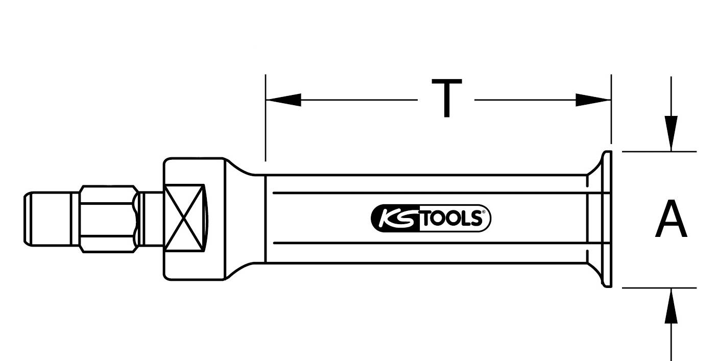 Diagramm eines KS Tools Werkzeugs mit Abmessungen: Länge T und Höhe A, zeigt die Form und Größe des Werkzeugs.