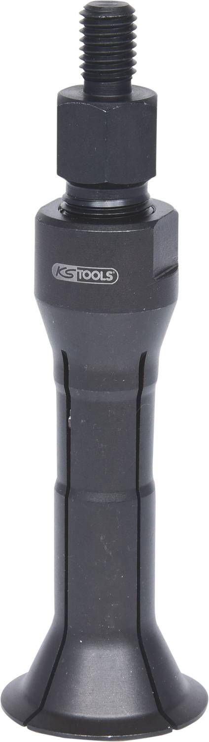 Ein schwarzes Werkzeug von KS Tools, zylindrisch geformt mit einer Schraube oben, möglicherweise ein Abzieher oder ein spezielles Montagewerkzeug.