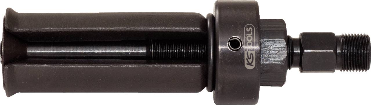 Schwarzes Werkzeug von KS Tools, vermutlich ein Abzieher oder ein ähnliches mechanisches Gerät, mit einer zylindrischen Form und Gewinde.