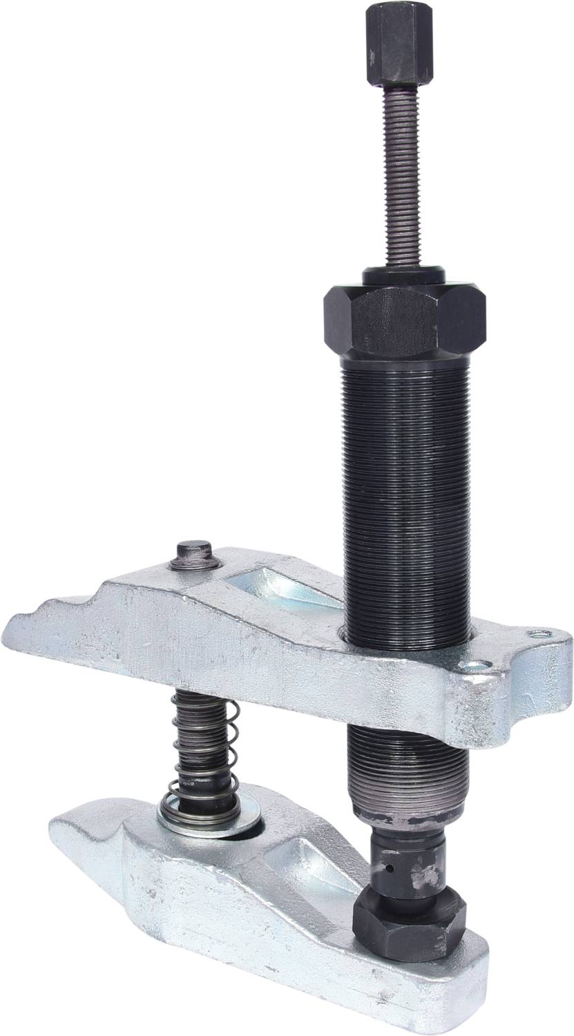 Metallisches Werkzeug mit Schraubmechanismus, vermutlich ein Abzieher, zum Entfernen von Teilen wie Lagern oder Zahnrädern.