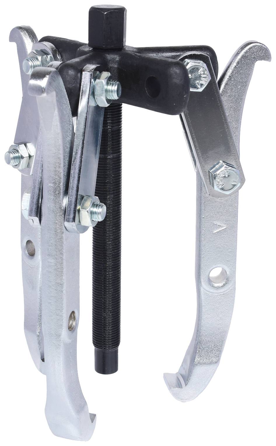 Ein dreibeiniger Abzieher aus Metall mit verstellbaren Armen, verwendet für das Abziehen von Lagern oder Getrieben in mechanischen Anwendungen.