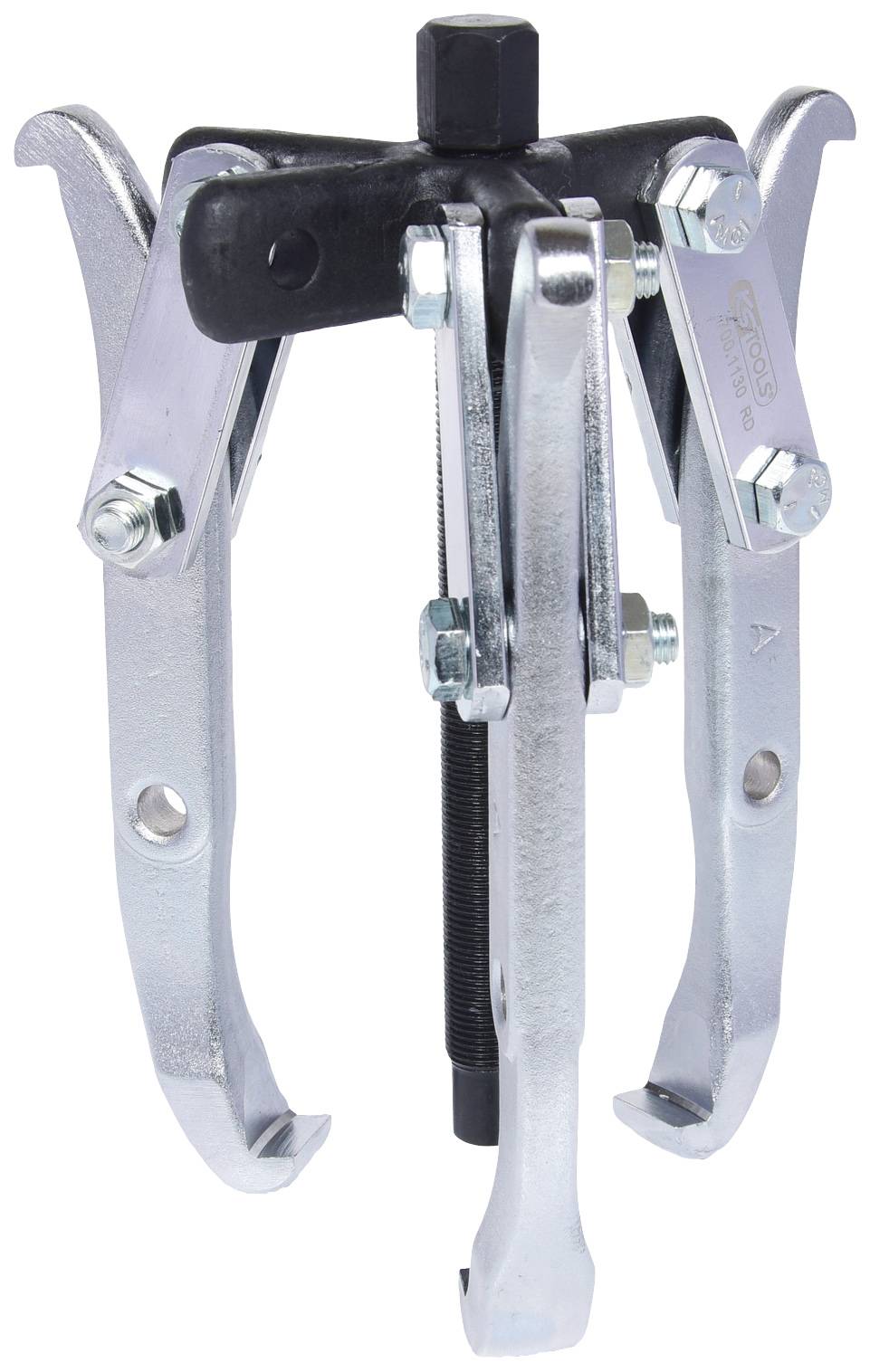 Ein dreibeiniger Abzieher aus Metall zum Entfernen von Lagern oder Zahnrädern.