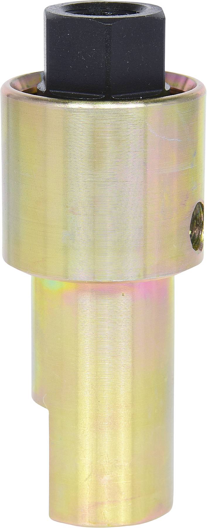 Metallischer Adapter mit zylindrischer Form und sechseckigem Einsatz, vermutlich zur Befestigung oder Montage in technischen Anwendungen.