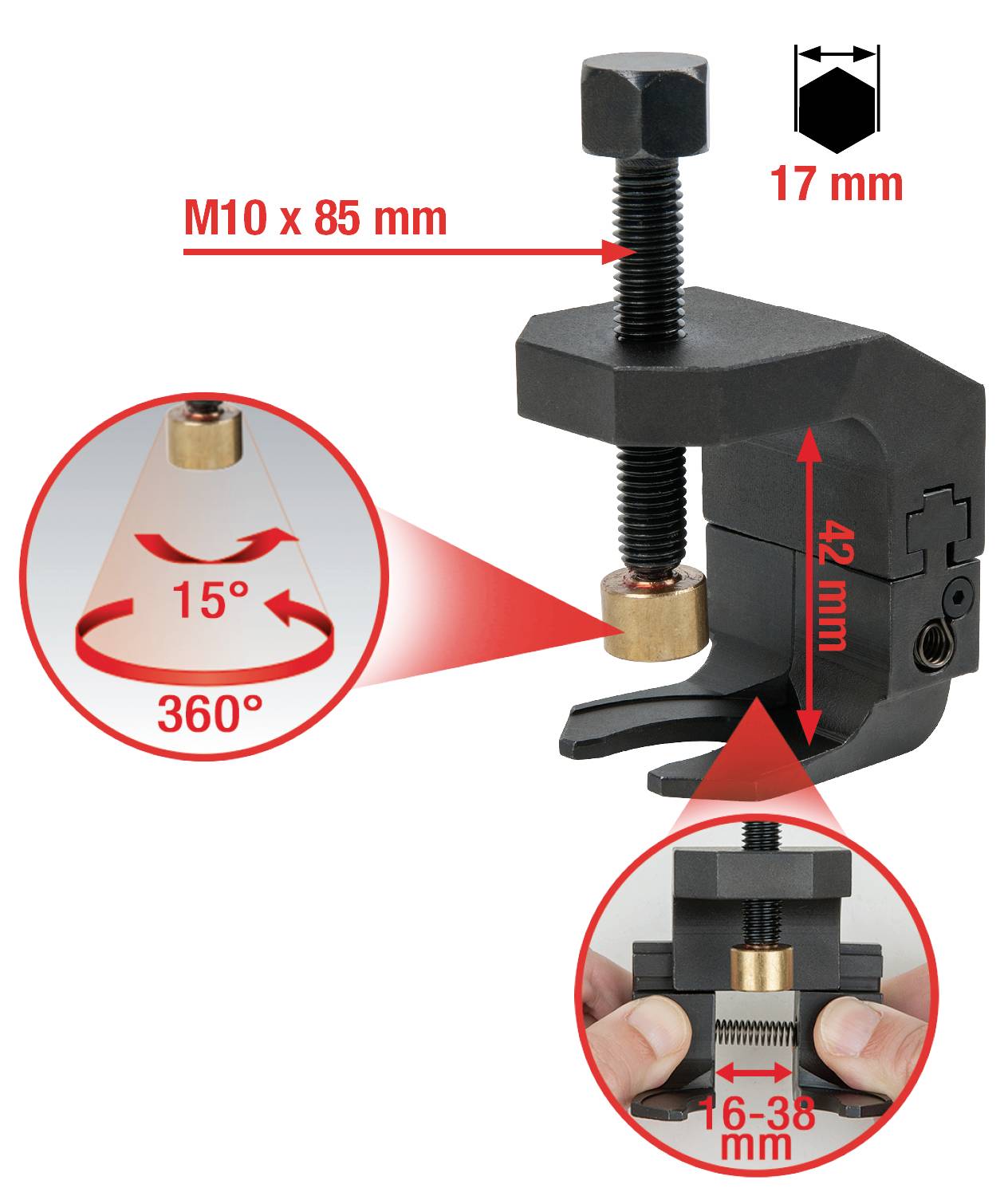 KS Tools 7001178 Scheibenwischerarm-Abzieher Spannbereich (Details) 16 - 38mm