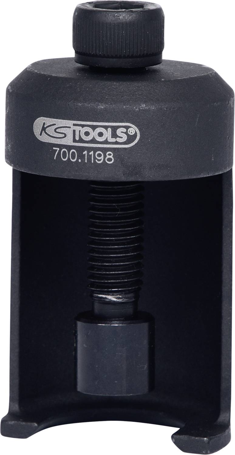 Schwarzer Abzieher mit Schraube und KS Tools Logo. Geeignet zum Entfernen von festen Teilen. Verwendet in Reparatur- und Wartungsarbeiten.