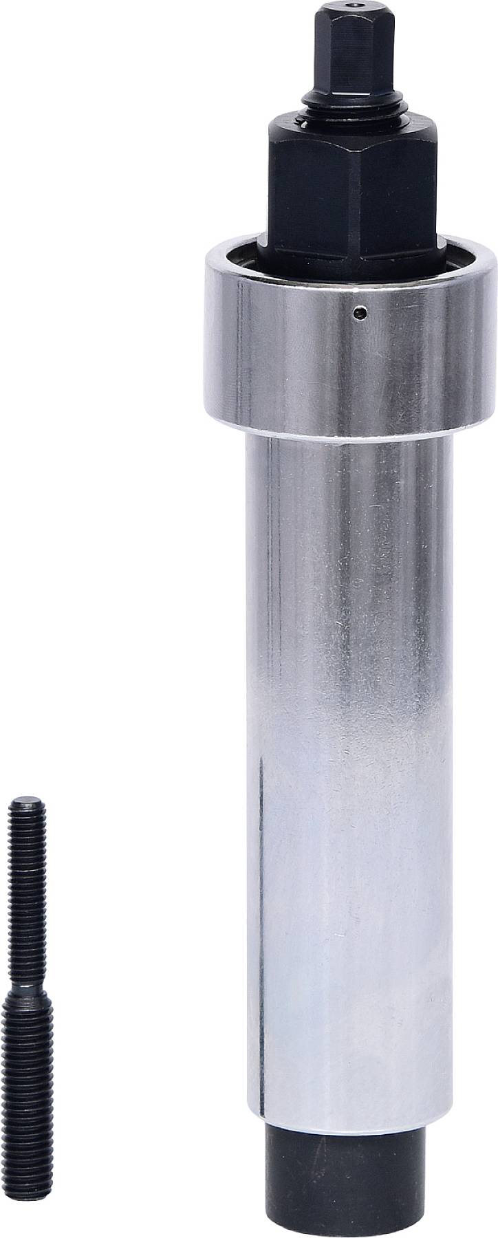 Metallischer Bohrkopf mit seitlichem Gewinde und separater Schraube daneben. Geeignet für Bohrmaschinen.