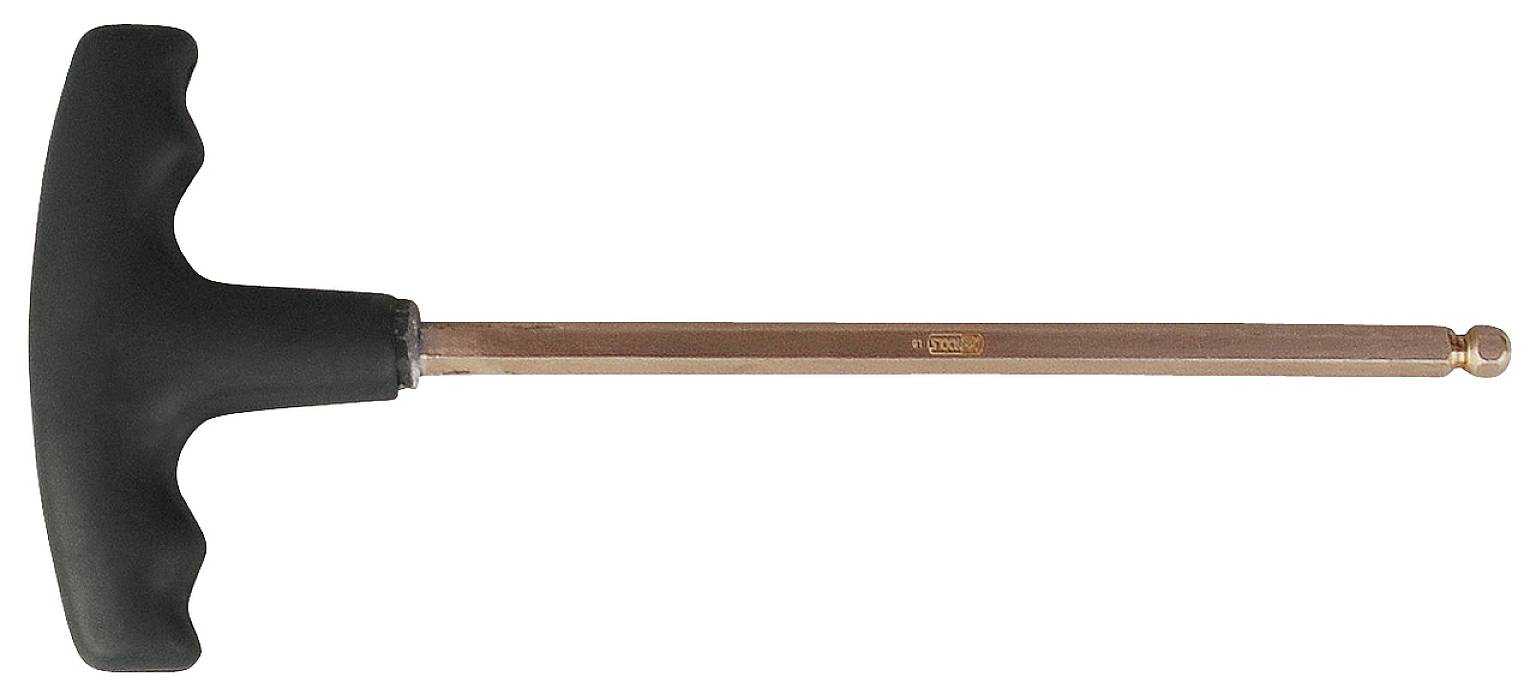 T-Griff-Werkzeug aus Metall mit Kunststoffgriff, geeignet für erhöhte Hebelkraft bei Schraubarbeiten.