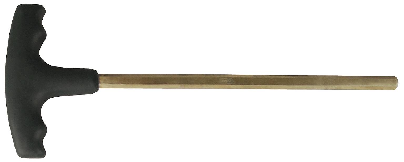 Ein T-förmiger Griff aus Metall und Kunststoff, üblicherweise ein Werkzeuggriff.