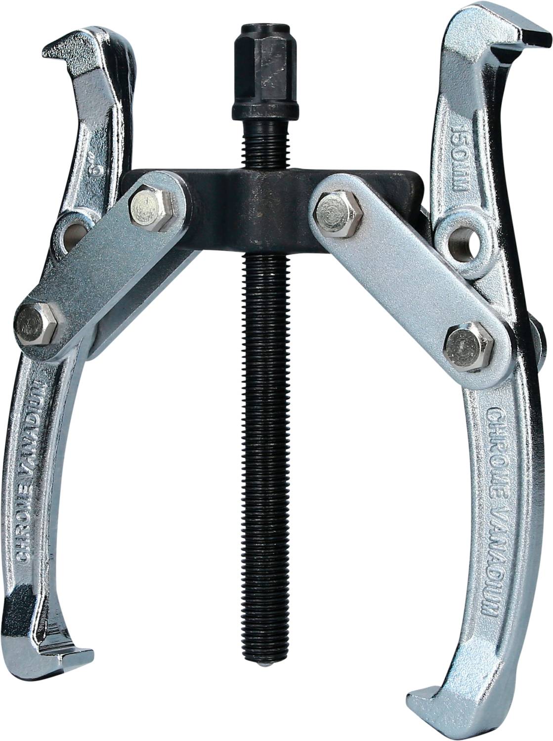 Zweibeiniger Abzieher aus Metall mit verstellbaren Armen und Zentralschraube, geeignet zum Entfernen von Lagern und Zahnrädern.