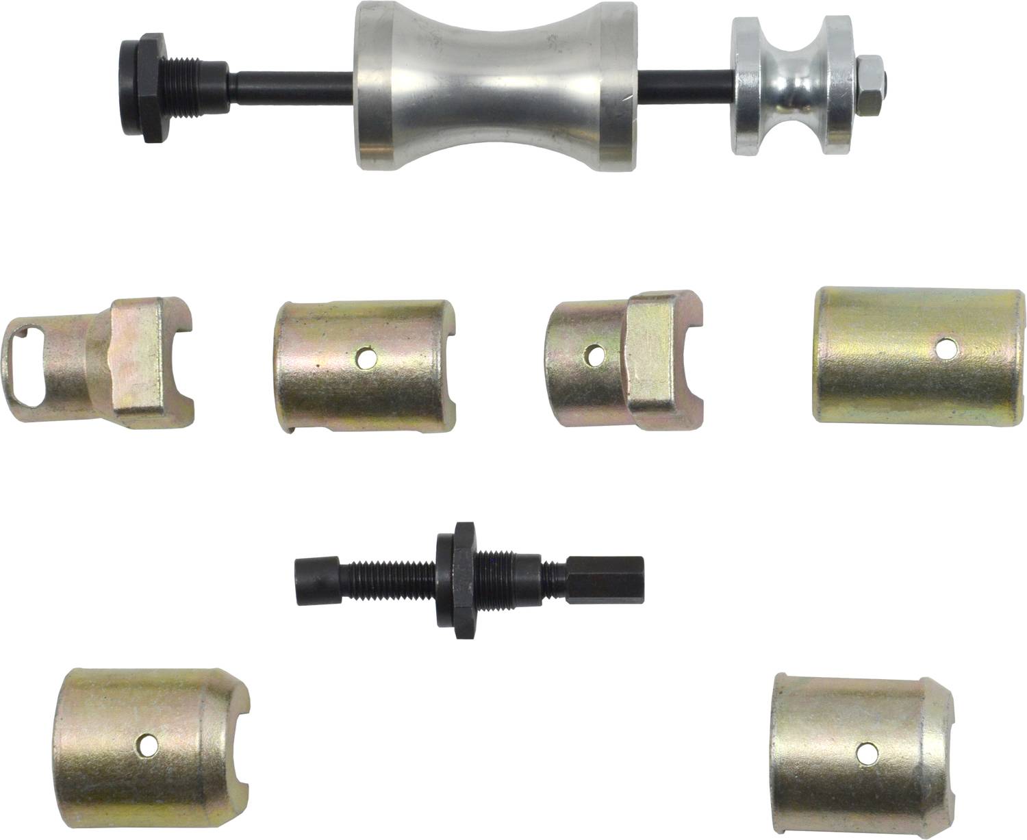 Abbildung von Autoreparatur-Werkzeugset mit verschiedenen Aufsätzen und Zugwerkzeug, verwendet für das Entfernen von Lagern.