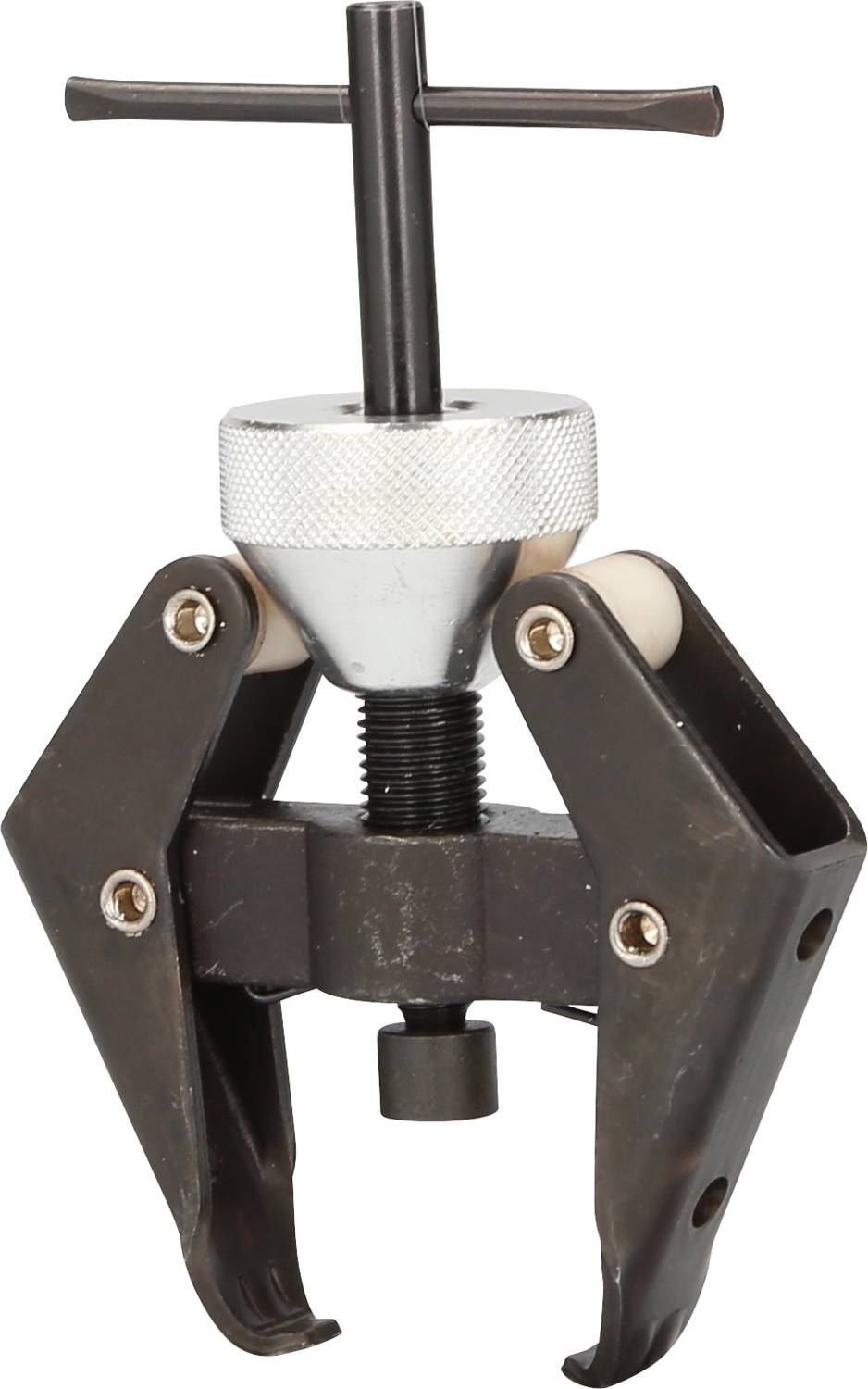 Ein mechanischer Abzieher mit drei Armen und Schraubgriff für das Entfernen von Lagern oder Buchsen in Maschinenbauanwendungen.