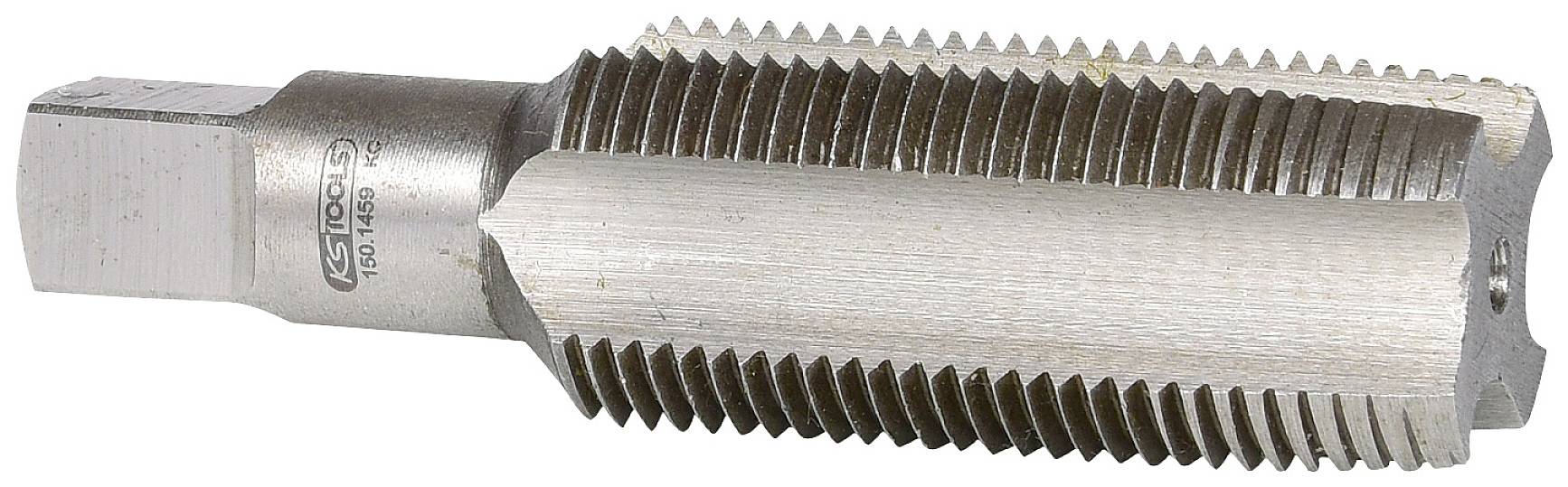 Metallschraubbohrer, zylindrisch, mit scharfen Gewindeschneiden und zylindrischem Schaft. Werkzeugeinsatz zum Schneiden von Innengewinden.