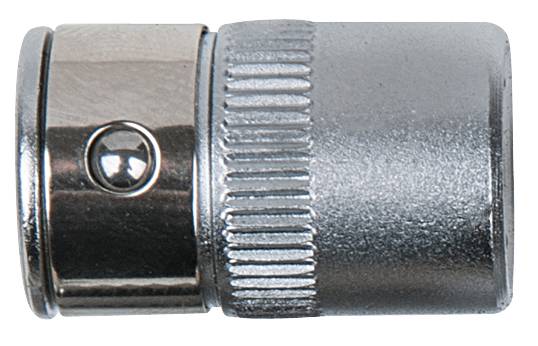 Metallisches Ventilaufsatz. Silbern, zylindrisch mit Rillen und glänzenden Details. Wird oft für Reifenventile verwendet.