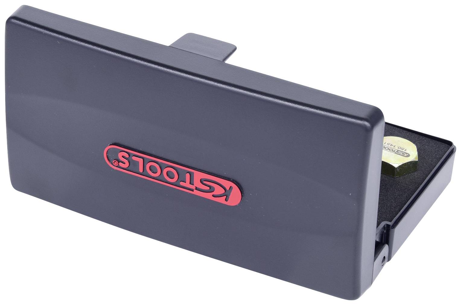 Eine schwarze Schachtel mit dem roten Logo 'KTOOLS'. Sie ist leicht geöffnet, zeigt einen kleinen Gegenstand im Inneren.