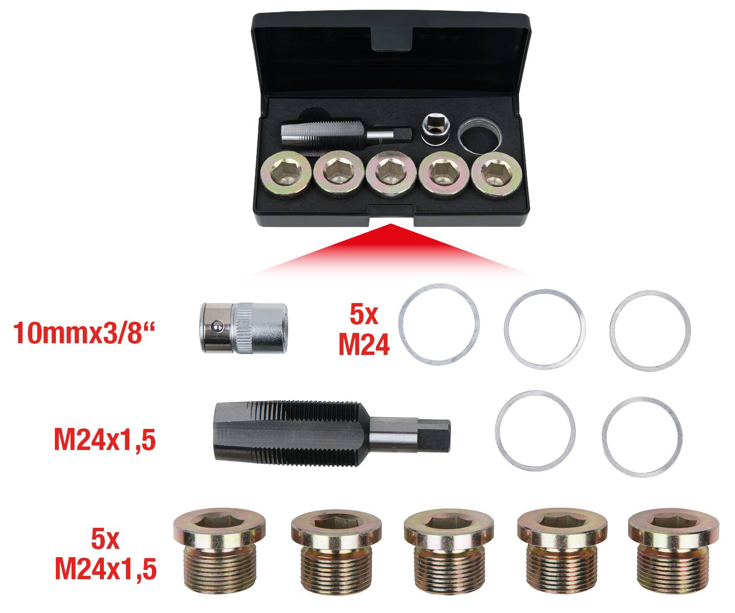 KS Tools 1504950 Ölablassschrauben-Gewindereparatur-Satz, 12-tlg M24 x 1,5